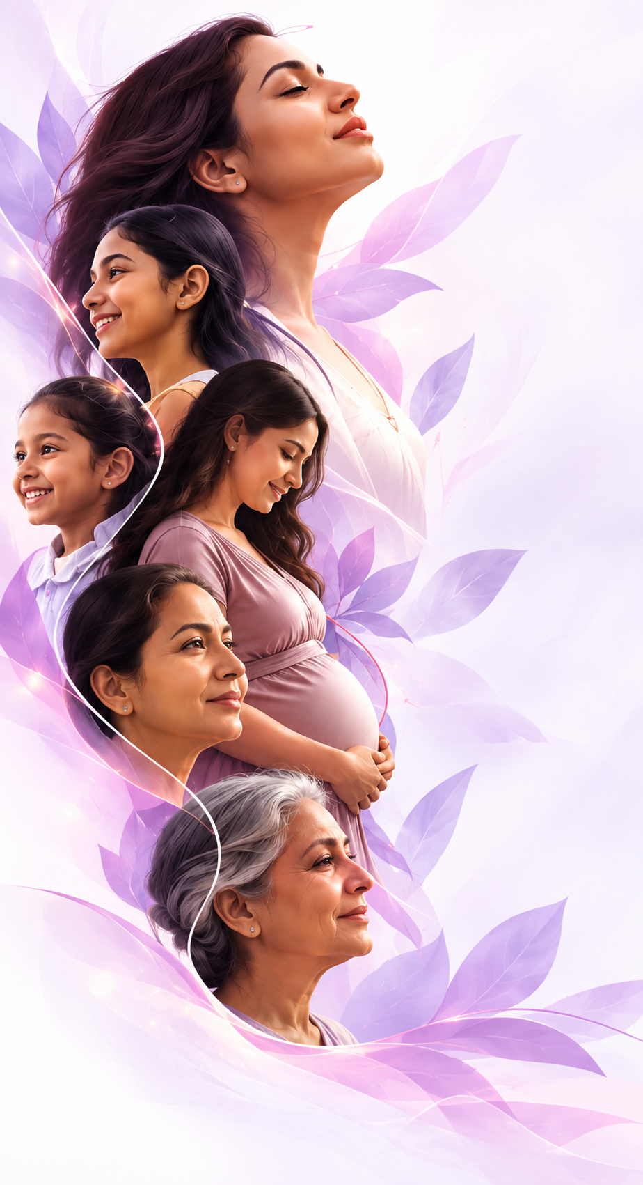 Women represented across different stages of life, from childhood through healthy ageing